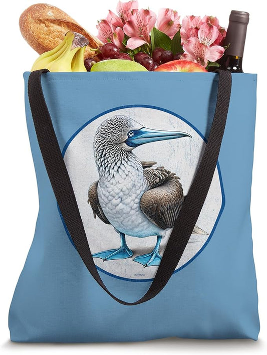 Colorful Retro Blue Footed Booby Bird Design Tote Bag by Bird Fantastic