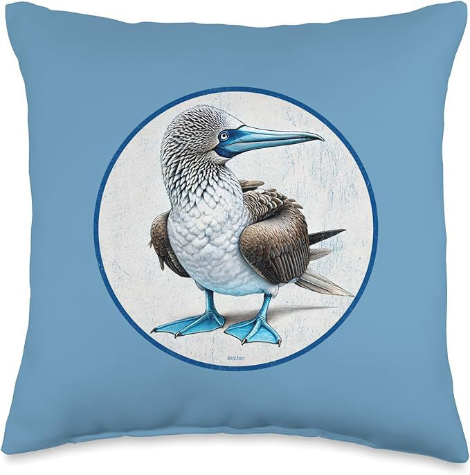 Blue Footed Booby 18" x 18" Throw Pillow by Bird Fan | Retro Birder Design