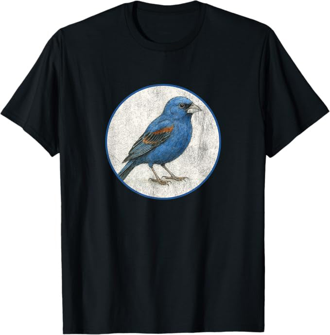 Blue Grosbeak T-Shirt Retro Design by Bird.fan | Men's Birding Graphic Tee