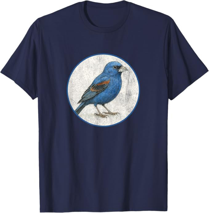 Blue Grosbeak T-Shirt Retro Design by Bird.fan | Men's Birding Graphic Tee
