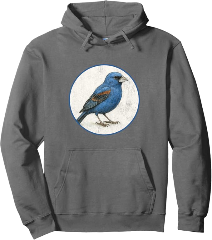 Retro Blue Grosbeak Hoodie – Vintage Bird Design Sweatshirt