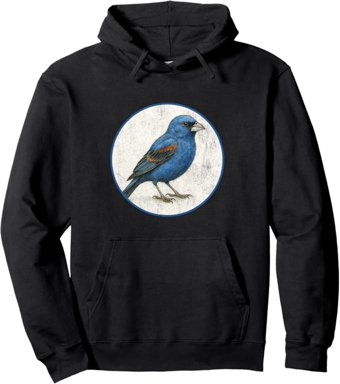 Retro Blue Grosbeak Hoodie – Vintage Bird Design Sweatshirt