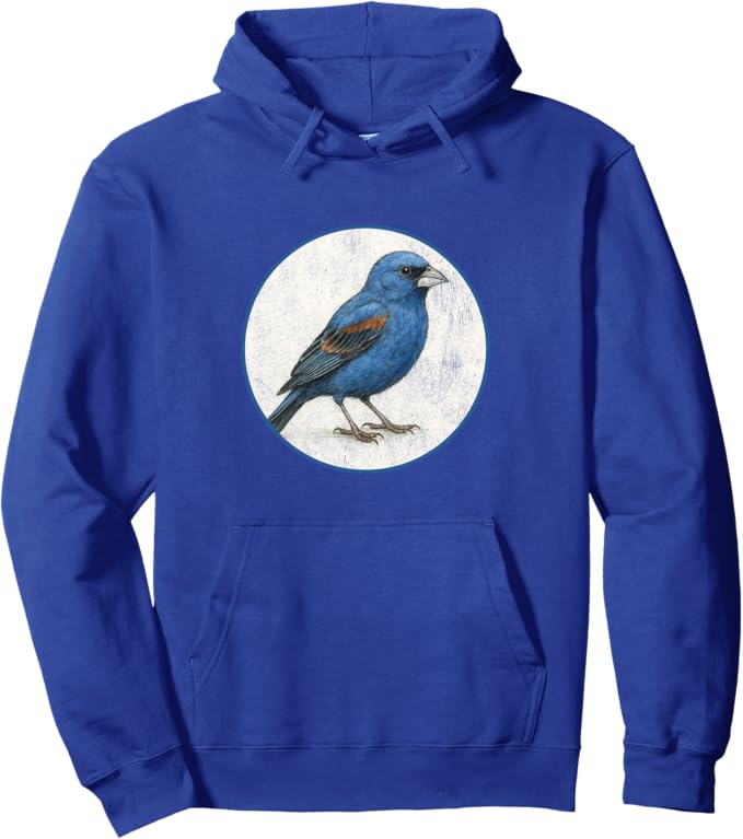 Retro Blue Grosbeak Hoodie – Vintage Bird Design Sweatshirt