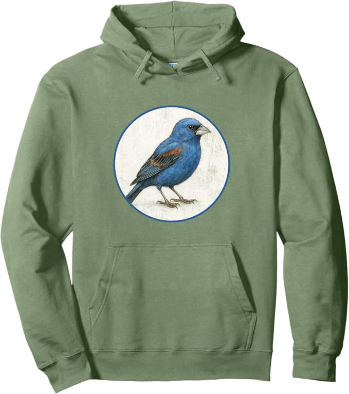 Retro Blue Grosbeak Hoodie – Vintage Bird Design Sweatshirt