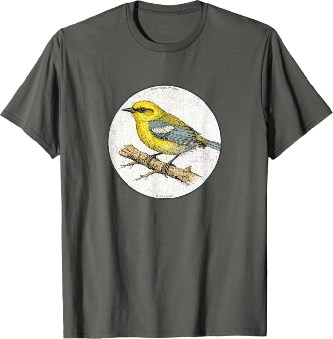 Retro Blue-Winged Warbler Design T-Shirt Design 10 Colors by Bird Fantastic | Birding Graphic Tee