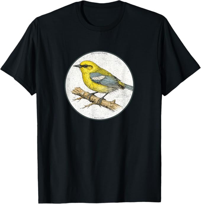 Retro Blue-Winged Warbler Design T-Shirt Design 10 Colors by Bird Fantastic | Birding Graphic Tee