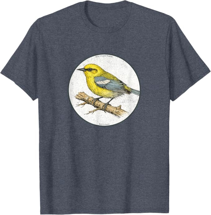 Retro Blue-Winged Warbler Design T-Shirt Design 10 Colors by Bird Fantastic | Birding Graphic Tee