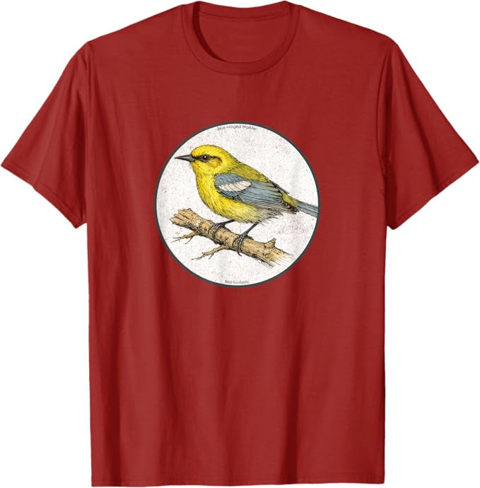 Retro Blue-Winged Warbler Design T-Shirt Design 10 Colors by Bird Fantastic | Birding Graphic Tee