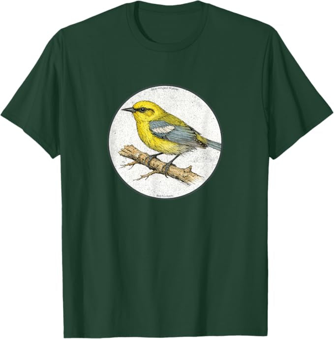 Retro Blue-Winged Warbler Design T-Shirt Design 10 Colors by Bird Fantastic | Birding Graphic Tee