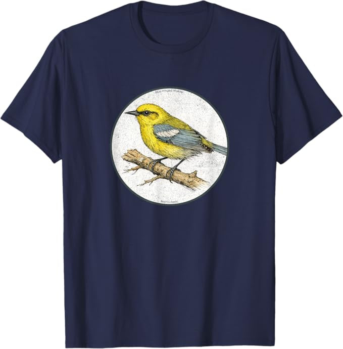 Retro Blue-Winged Warbler Design T-Shirt Design 10 Colors by Bird Fantastic | Birding Graphic Tee