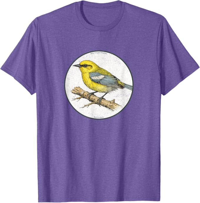 Retro Blue-Winged Warbler Design T-Shirt Design 10 Colors by Bird Fantastic | Birding Graphic Tee