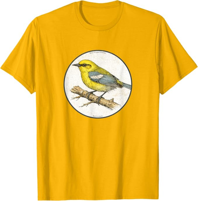 Retro Blue-Winged Warbler Design T-Shirt Design 10 Colors by Bird Fantastic | Birding Graphic Tee