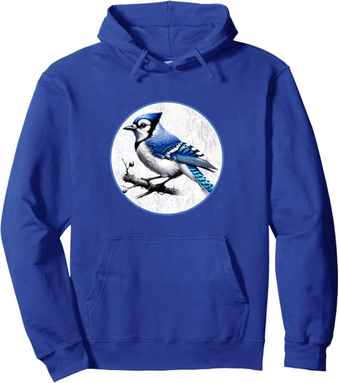 Blue Jay Retro Bird Design Unisex Pullover Hoodie by Bird.fan