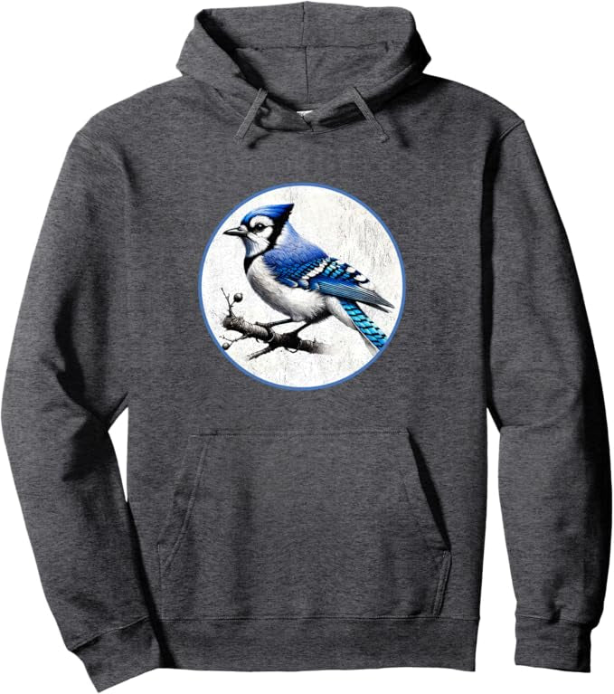 Blue Jay Retro Bird Design Unisex Pullover Hoodie by Bird.fan