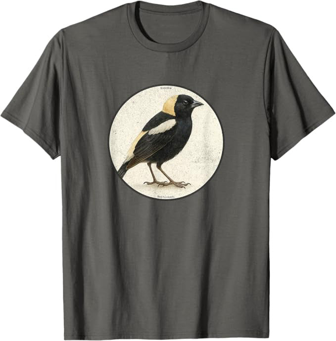 Retro Bobolink Bird Design T-Shirt Design 10 Colors by Bird Fantastic | Birding Graphic Tee