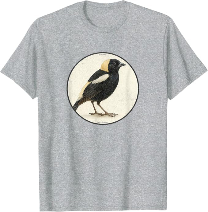 Retro Bobolink Bird Design T-Shirt Design 10 Colors by Bird Fantastic | Birding Graphic Tee