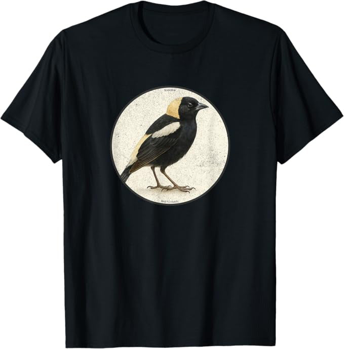 Retro Bobolink Bird Design T-Shirt Design 10 Colors by Bird Fantastic | Birding Graphic Tee