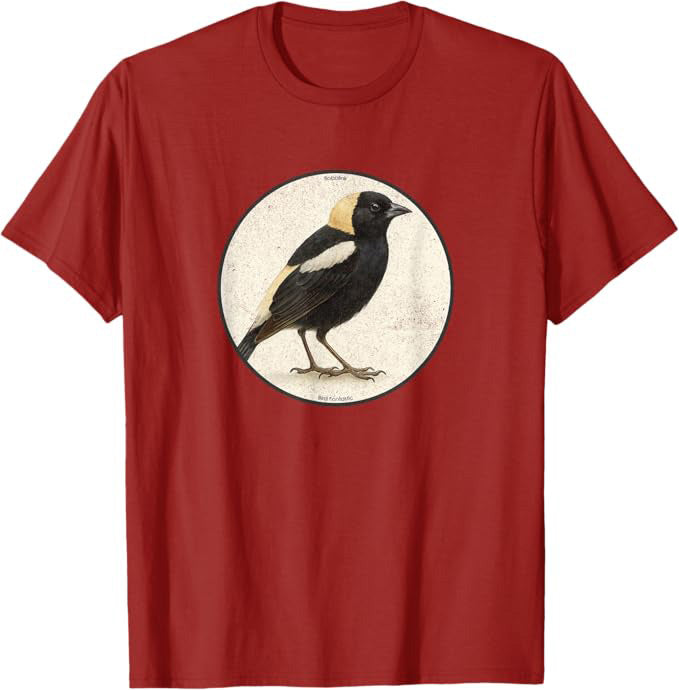 Retro Bobolink Bird Design T-Shirt Design 10 Colors by Bird Fantastic | Birding Graphic Tee