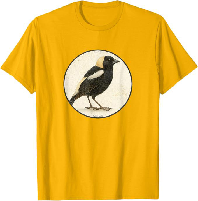 Retro Bobolink Bird Design T-Shirt Design 10 Colors by Bird Fantastic | Birding Graphic Tee