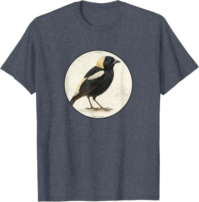 Retro Bobolink Bird Design T-Shirt Design 10 Colors by Bird Fantastic | Birding Graphic Tee
