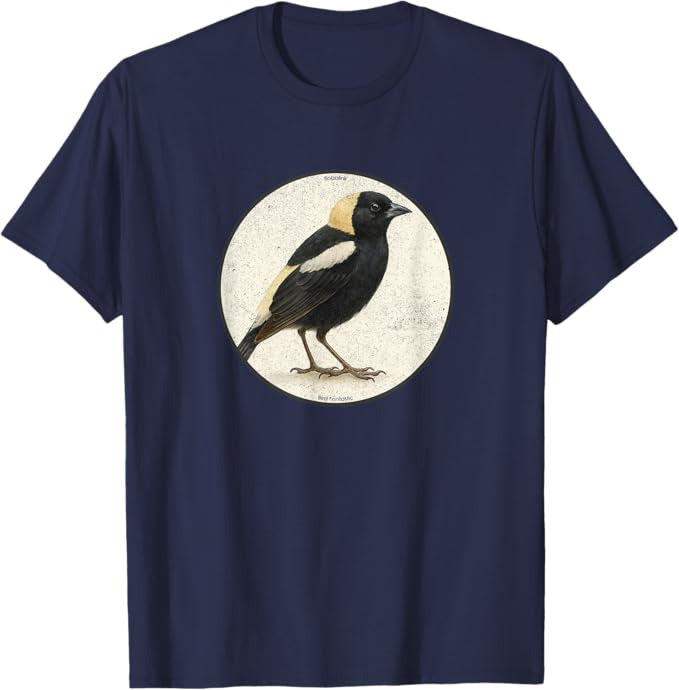 Retro Bobolink Bird Design T-Shirt Design 10 Colors by Bird Fantastic | Birding Graphic Tee