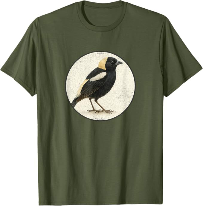 Retro Bobolink Bird Design T-Shirt Design 10 Colors by Bird Fantastic | Birding Graphic Tee