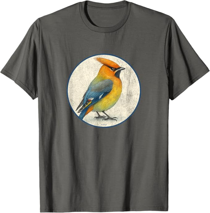 Bohemian Waxwing T-Shirt Retro Design by Bird.fan | Men's Birding Graphic Tee