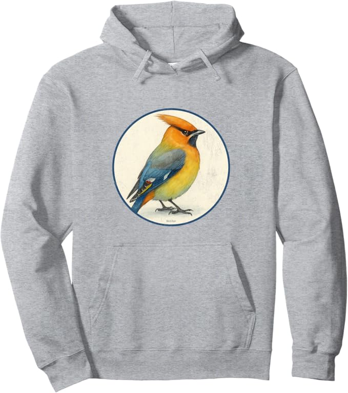 Retro Bohemian Waxwing Hoodie – Vintage Bird Design Sweatshirt