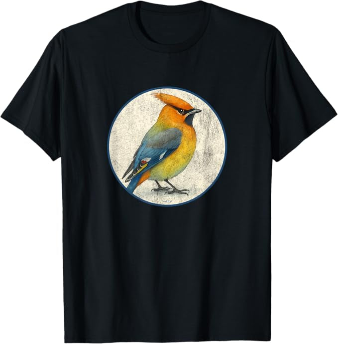 Bohemian Waxwing T-Shirt Retro Design by Bird.fan | Men's Birding Graphic Tee