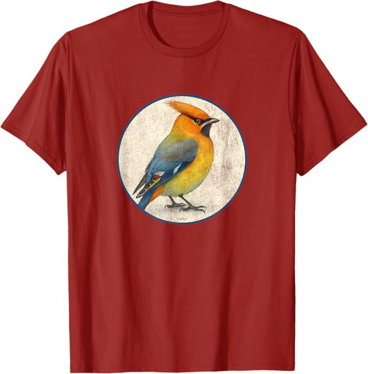 Bohemian Waxwing T-Shirt Retro Design by Bird.fan | Men's Birding Graphic Tee