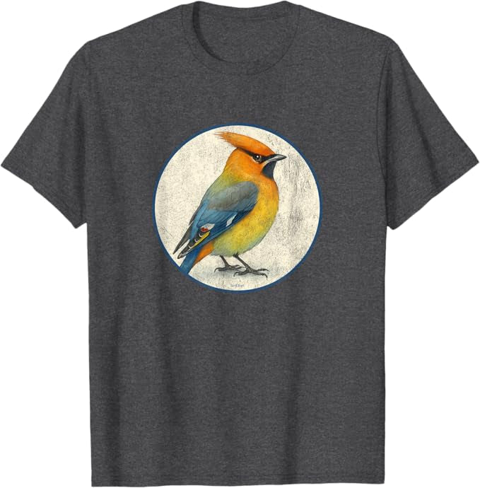 Bohemian Waxwing T-Shirt Retro Design by Bird.fan | Men's Birding Graphic Tee