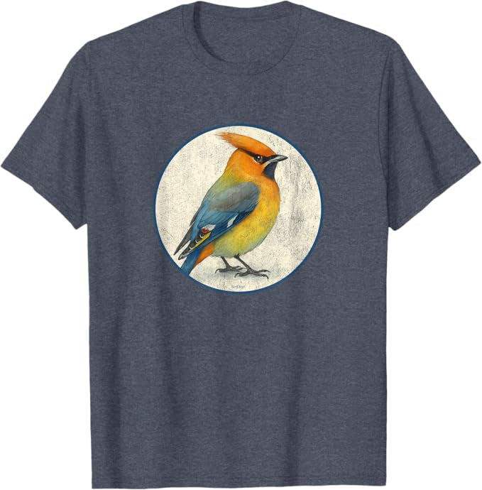 Bohemian Waxwing T-Shirt Retro Design by Bird.fan | Men's Birding Graphic Tee