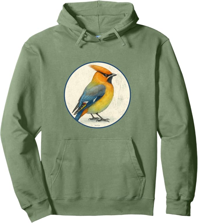 Retro Bohemian Waxwing Hoodie – Vintage Bird Design Sweatshirt