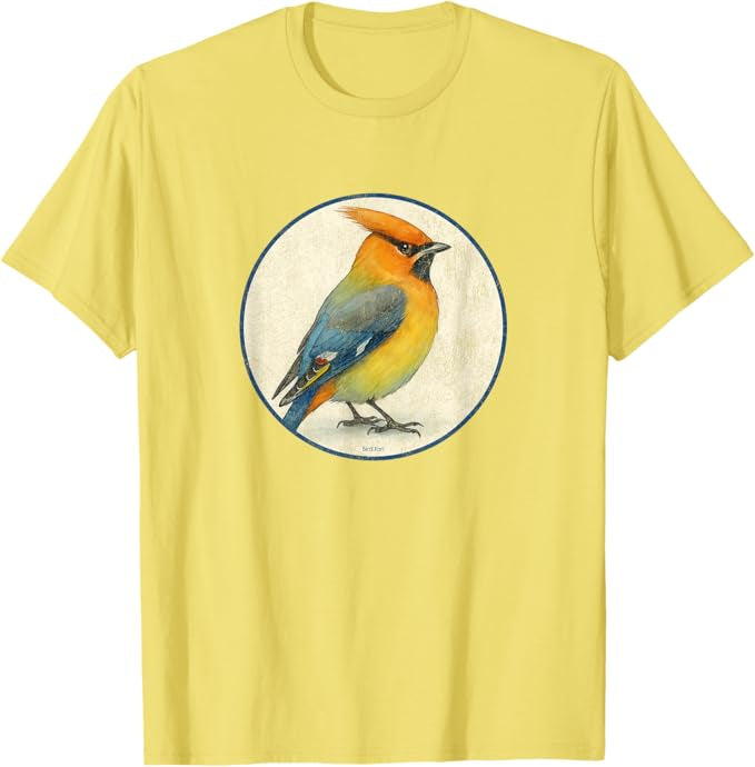 Bohemian Waxwing T-Shirt Retro Design by Bird.fan | Men's Birding Graphic Tee