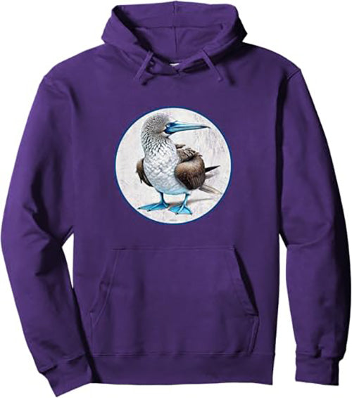 Blue Footed Booby Retro Bird Design Unisex Pullover Hoodie by Bird.fan