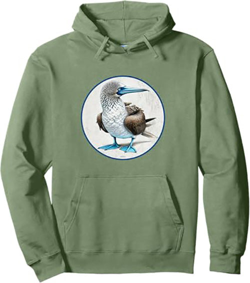 Blue Footed Booby Retro Bird Design Unisex Pullover Hoodie by Bird.fan