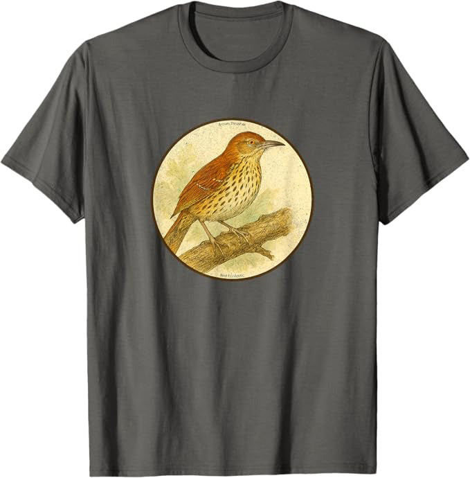 Retro Brown Thrasher Bird Design T-Shirt Design 10 Colors by Bird Fantastic | Birding Graphic Tee