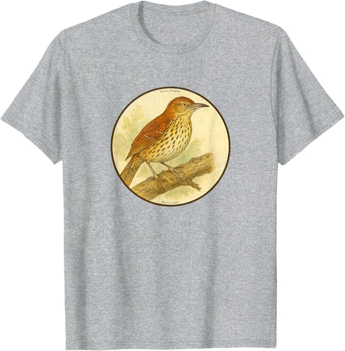 Retro Brown Thrasher Bird Design T-Shirt Design 10 Colors by Bird Fantastic | Birding Graphic Tee