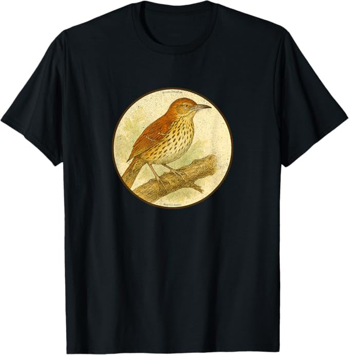 Retro Brown Thrasher Bird Design T-Shirt Design 10 Colors by Bird Fantastic | Birding Graphic Tee