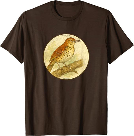 Retro Brown Thrasher Bird Design T-Shirt Design 10 Colors by Bird Fantastic | Birding Graphic Tee
