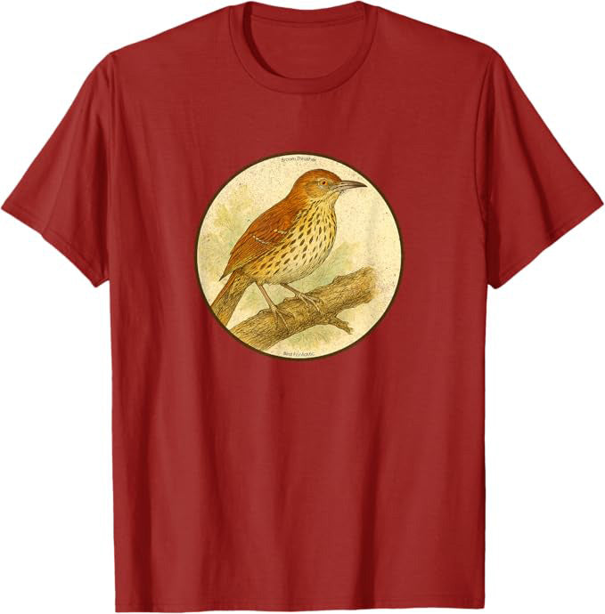 Retro Brown Thrasher Bird Design T-Shirt Design 10 Colors by Bird Fantastic | Birding Graphic Tee