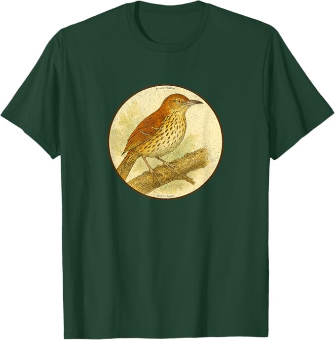 Retro Brown Thrasher Bird Design T-Shirt Design 10 Colors by Bird Fantastic | Birding Graphic Tee