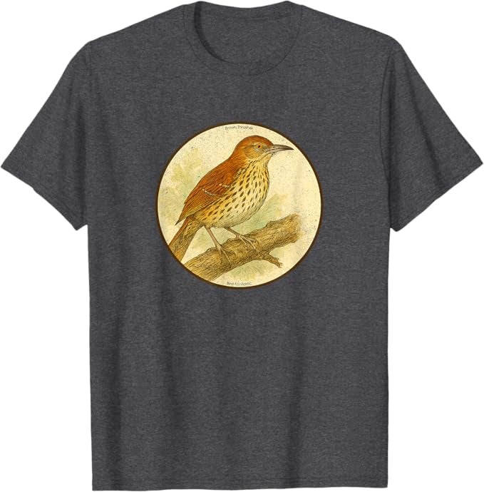Retro Brown Thrasher Bird Design T-Shirt Design 10 Colors by Bird Fantastic | Birding Graphic Tee