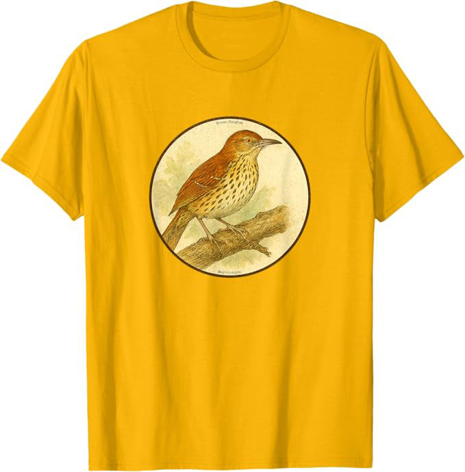 Retro Brown Thrasher Bird Design T-Shirt Design 10 Colors by Bird Fantastic | Birding Graphic Tee