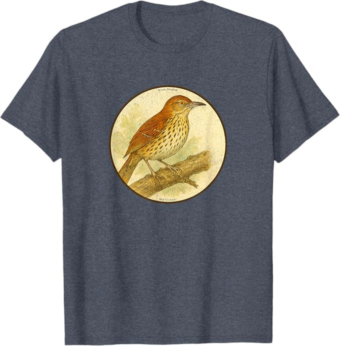 Retro Brown Thrasher Bird Design T-Shirt Design 10 Colors by Bird Fantastic | Birding Graphic Tee