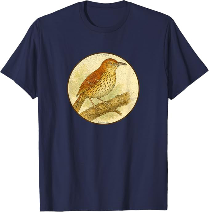 Retro Brown Thrasher Bird Design T-Shirt Design 10 Colors by Bird Fantastic | Birding Graphic Tee
