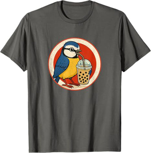 Retro Bubble Tea Bird Funny T-Shirt by Bird.fan Cute Graphic Tee
