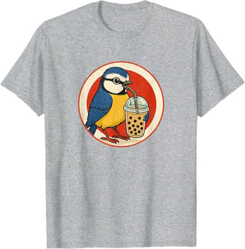Retro Bubble Tea Bird Funny T-Shirt by Bird.fan Cute Graphic Tee