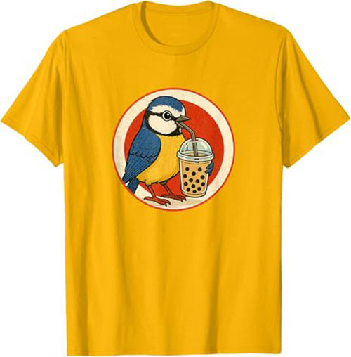 Retro Bubble Tea Bird Funny T-Shirt by Bird.fan Cute Graphic Tee