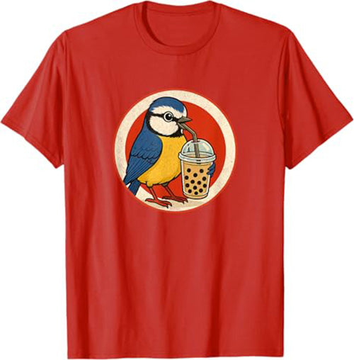 Retro Bubble Tea Bird Funny T-Shirt by Bird.fan Cute Graphic Tee